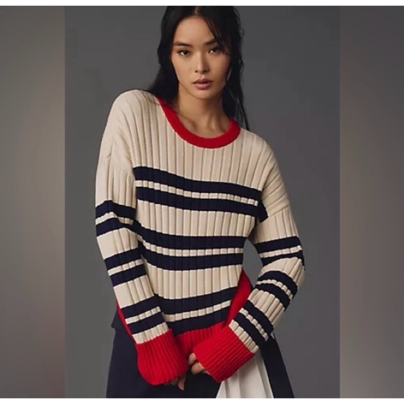 Anthropologie Ribbed Sweater - Red, Navy, Cream - Picture 1 of 7
